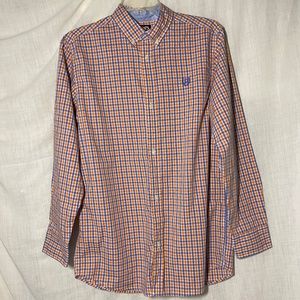 Chaps Boys XL Plaid Button Down Long Sleeve Shirt. Blue and orange.